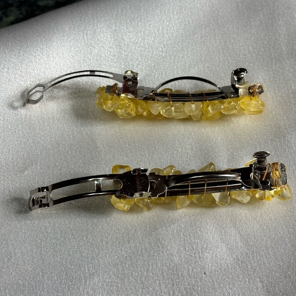Hand crafted set 2 in. Barrettes w/individually wrapped citrine stone chips - Picture 5 of 5